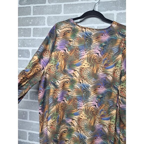 Cotton Bleu Womens Tiger Jungle Print Pullover Balloon Sleeve Blouse‎ Size 1X - Picture 12 of 12